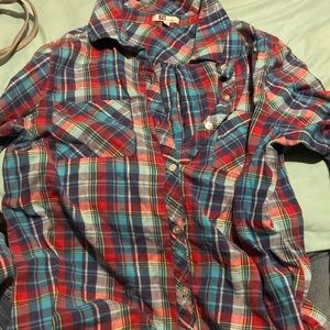 Blue and red plaid shirt.